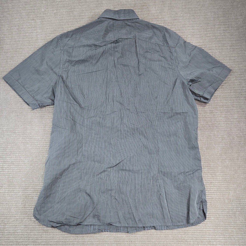 Murano Mens XL Grey Striped Pintuck Fitted Short Sleeve Button Down Shirt - Picture 5 of 7